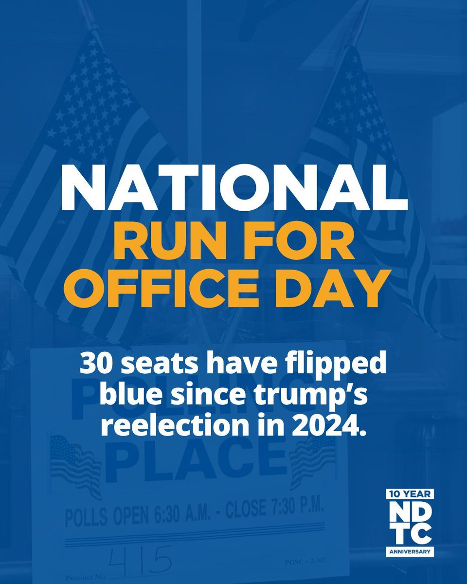 TrainDems's tweet photo. Thousands of offices go uncontested every year.

That could be your seat.

It’s National Run for Office Day 🗳️
Start your journey with NDTC.
#RunForOffice https://t.co/TF722zGgAi