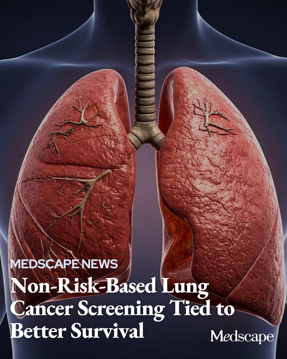 Medscape's tweet photo. Screening individuals for lung cancer with low-dose CT without preselection based on their risk profile is associated with a substantial reduction in lung cancer-specific mortality vs no screening, suggested a Chinese analysis.

The cancer detection rate was similar to that in risk-based screening trials, and the study results underscore that early-stage lung cancer detection via screening is associated with markedly improved survival, said Caichen Li, MD, while presenting the research at European Lung Cancer Congress (ELCC) 2026 on March 27. https://t.co/CuckfrSq7y