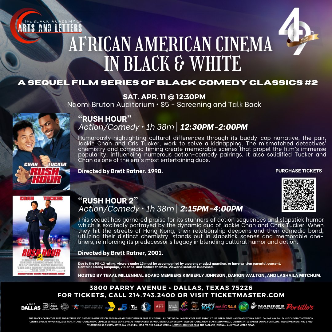 TBAAL's tweet image. “Do you understand the words that are coming out of my mouth?” 🎬🍿

Rush Hour + Rush Hour 2. Back to back. Don’t miss it.

🎟️: Ticketmaster.com | 📲 214.743.2400 | 📍In-Person at The Women’s Museum

#rushhour #dallas #thingstodoindallas #dallasevents #dallasdatenight