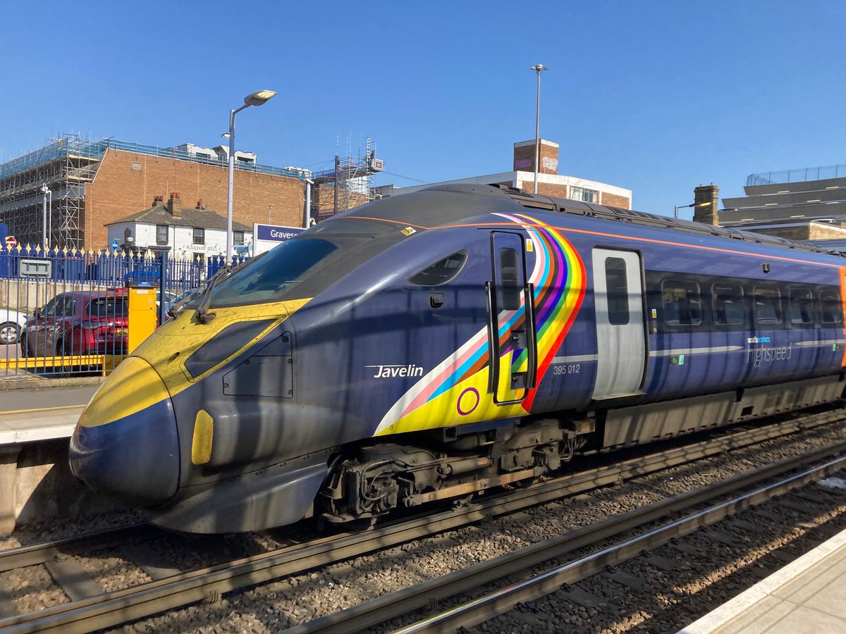 KentCRP1's tweet image. Launched at St. Pancras International in July 2018 and travelling at up to 140mph, @Se_Railway 395 012 is the fastest #Trainbow in the land, operating across the High Speed network every day.  

Read more about #Trainbows here: theprogresstrain.co.uk/trainbow-track…

#TransDayOfVisibility