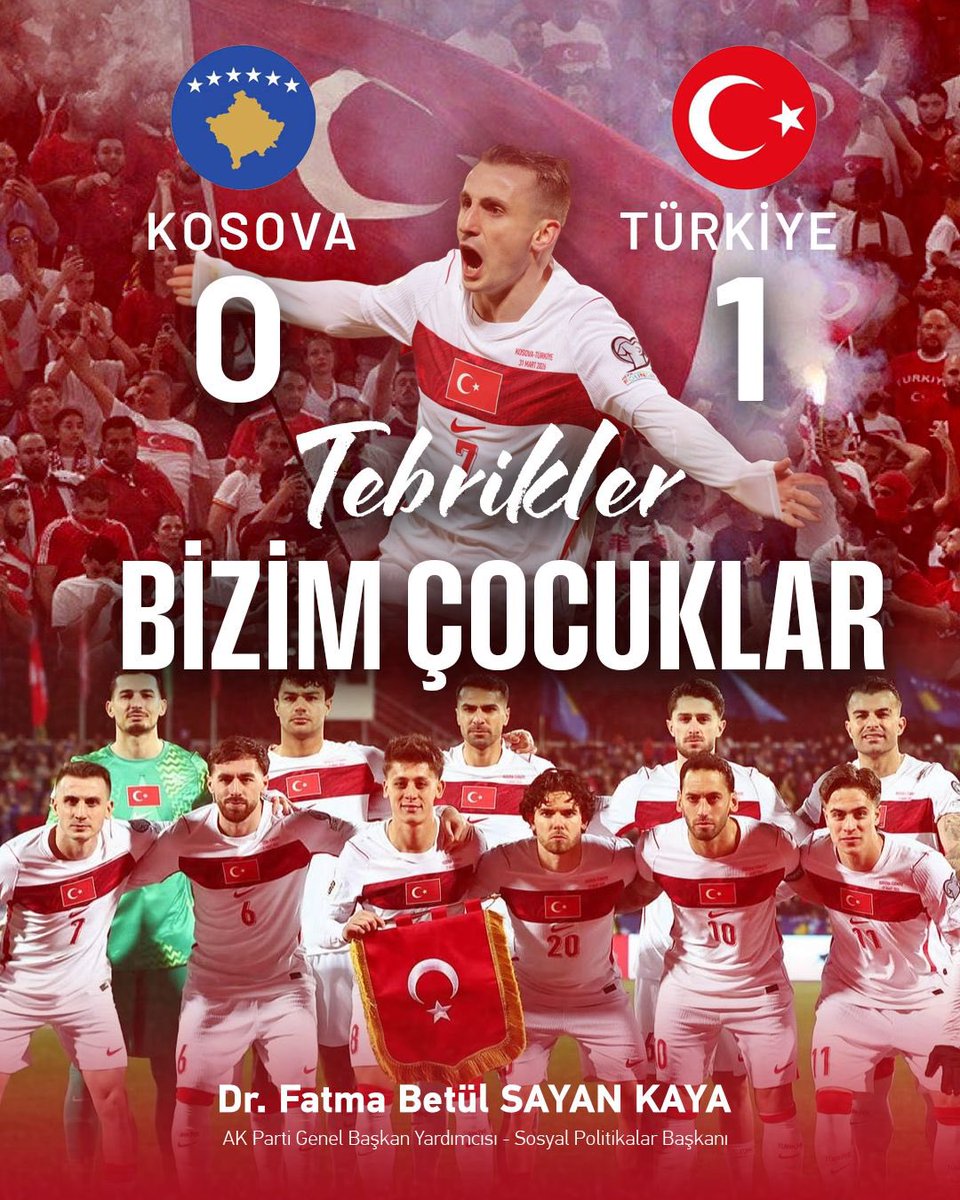 drbetulsayan's tweet photo. Muhteşem bir zafer. 🇹🇷🇹🇷🇹🇷

Bizim çocuklar başardı, Dünya Kupası’na gidiyoruz. 😊

Kocaman alkışlar, en büyük tebrikler size çocuklar. 🏆 

#BizimÇocuklar https://t.co/NUm9pQKFNi