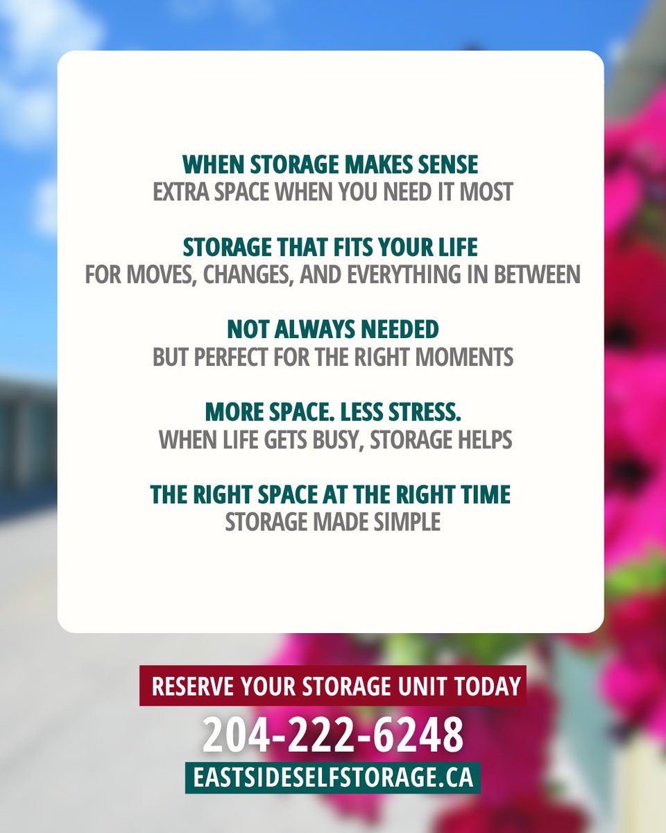 StorageWinnipeg's tweet photo. Storage isn’t for everyone  and that’s okay.
But it helps when you’re moving, downsizing, storing seasonal items, running a business, or going through life changes.
Sometimes you just need more space and more time.
https://t.co/Q5C2pxLxRO
#StorageTips #EastSideSelfStorage https://t.co/cfdQIthROz