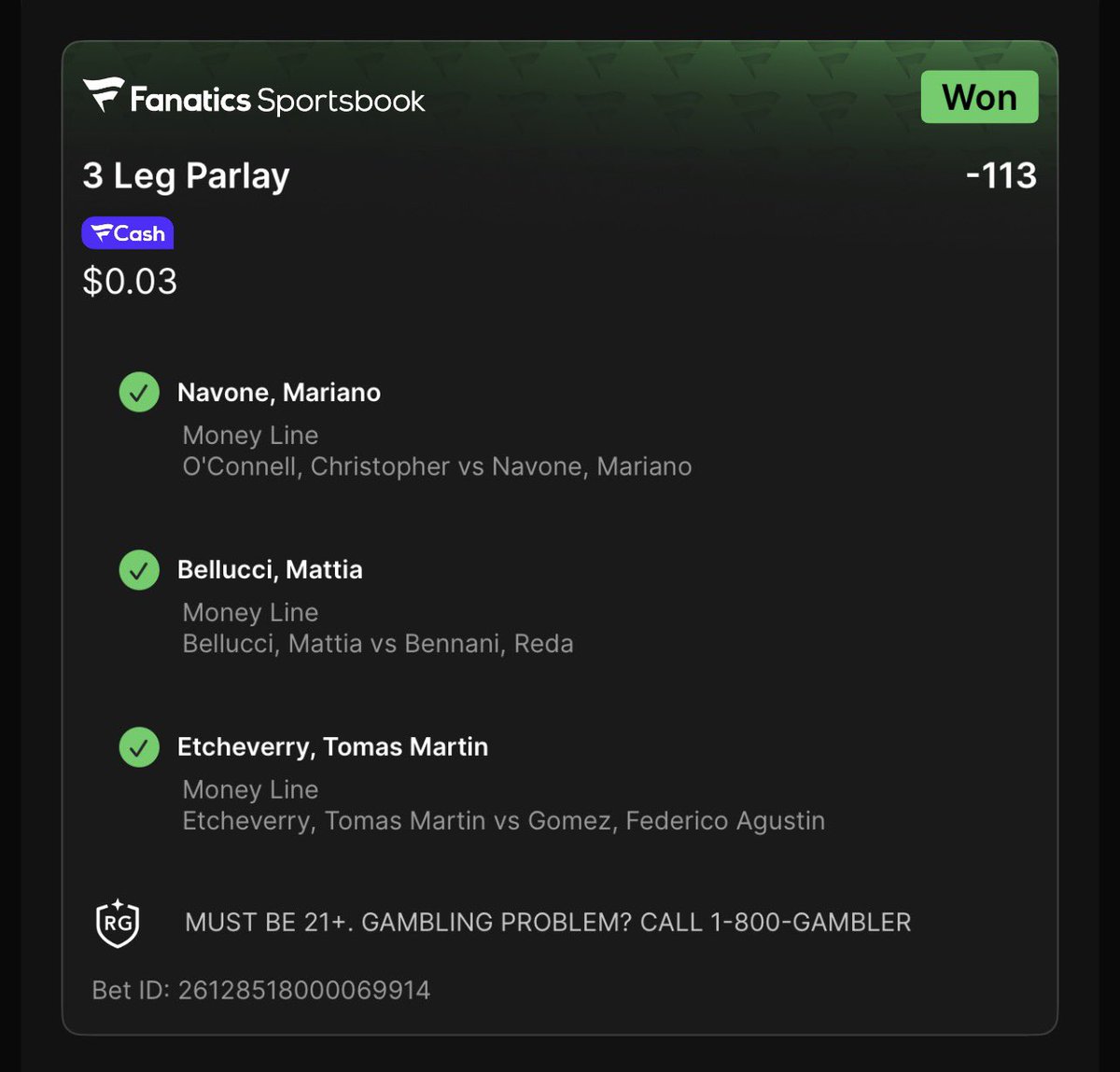 AKhan03's tweet photo. ๐พ3.31.26 ATP Bucharest & Marrakech ๐ Recap๐พ
2-0 FREE PLAY SWEEP ๐งน๐ฅ ๐งน๐ฅ
Moller + Baez -119 โ
๐ฐ
Navone + Bellucci + Etcheverry -113 โ
๐ฐ
Link๐to subscribe for ALL plays๐ฎ
https://t.co/fbJuF8cwKQ
#GamblingX | #GamblingTwitter
#ATPMarrakech | #ATPBucharest https://t.co/N6a2rnYXQI