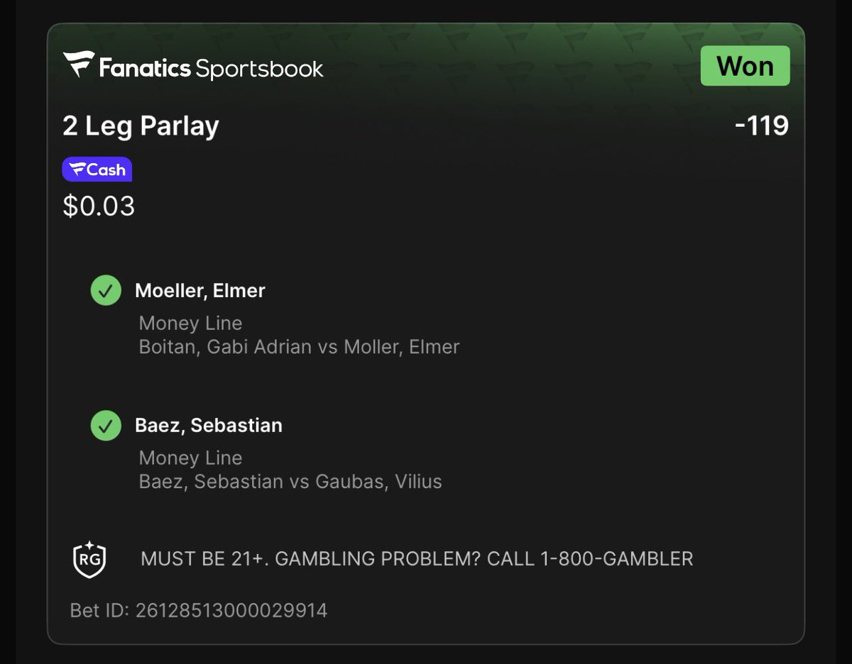 AKhan03's tweet photo. ๐พ3.31.26 ATP Bucharest & Marrakech ๐ Recap๐พ
2-0 FREE PLAY SWEEP ๐งน๐ฅ ๐งน๐ฅ
Moller + Baez -119 โ
๐ฐ
Navone + Bellucci + Etcheverry -113 โ
๐ฐ
Link๐to subscribe for ALL plays๐ฎ
https://t.co/fbJuF8cwKQ
#GamblingX | #GamblingTwitter
#ATPMarrakech | #ATPBucharest https://t.co/N6a2rnYXQI