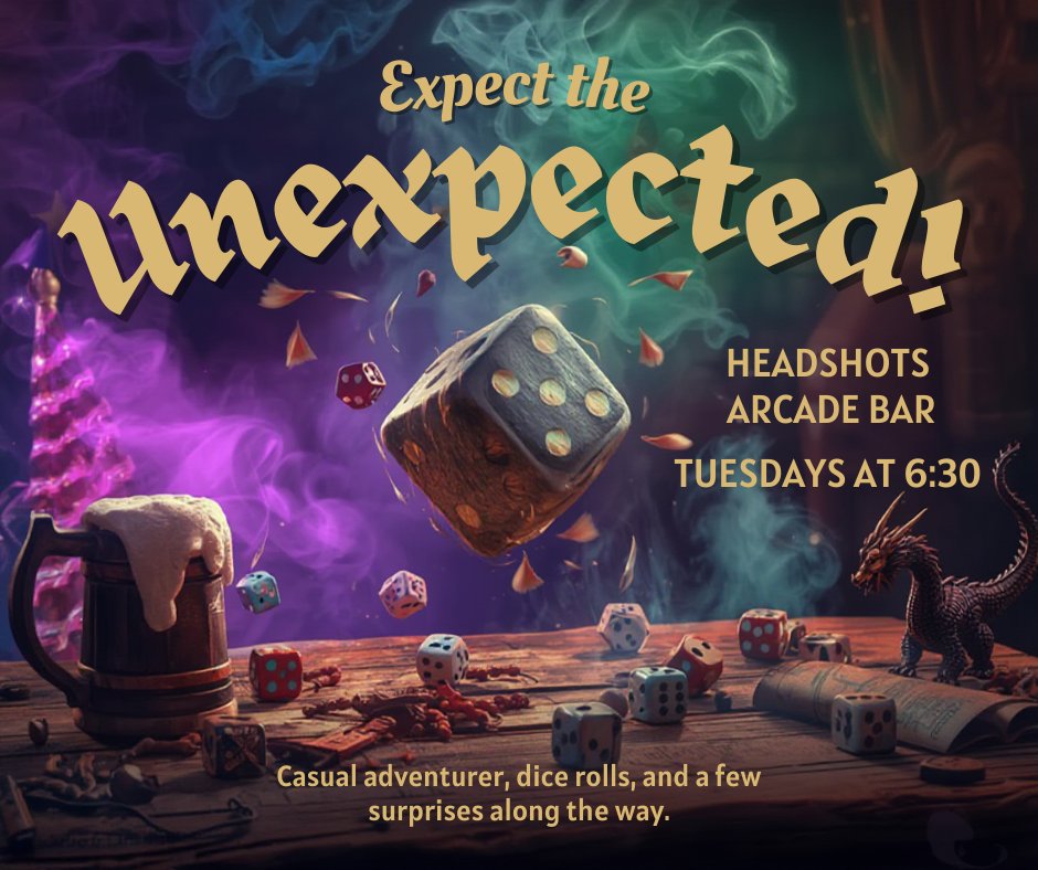 🤡🎲 Expect the Unexpected!
April Fools’ season calls for chaotic fun — join our DnD One-Shot Days, Tuesdays at 6:30 PM.
Short adventures, dice rolls, and a few surprises along the way! 🐉🍺