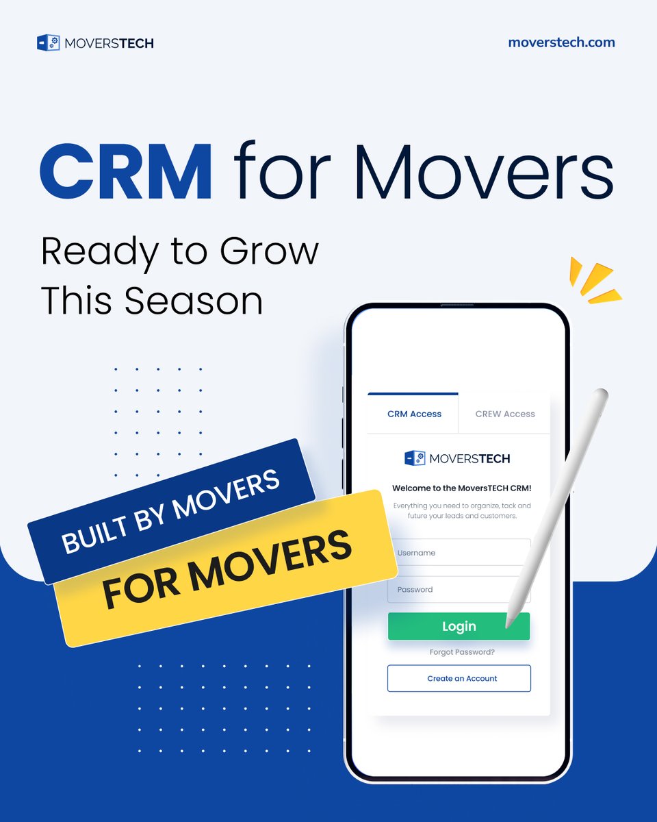 MoversTechCRM's tweet photo. MoversTech CRM was built for moving companies that expect operational growth and change — with connected workflows, consistent pricing, and systems that scale with volume.

https://t.co/sEhE06IT5F https://t.co/eH9L9wY86F