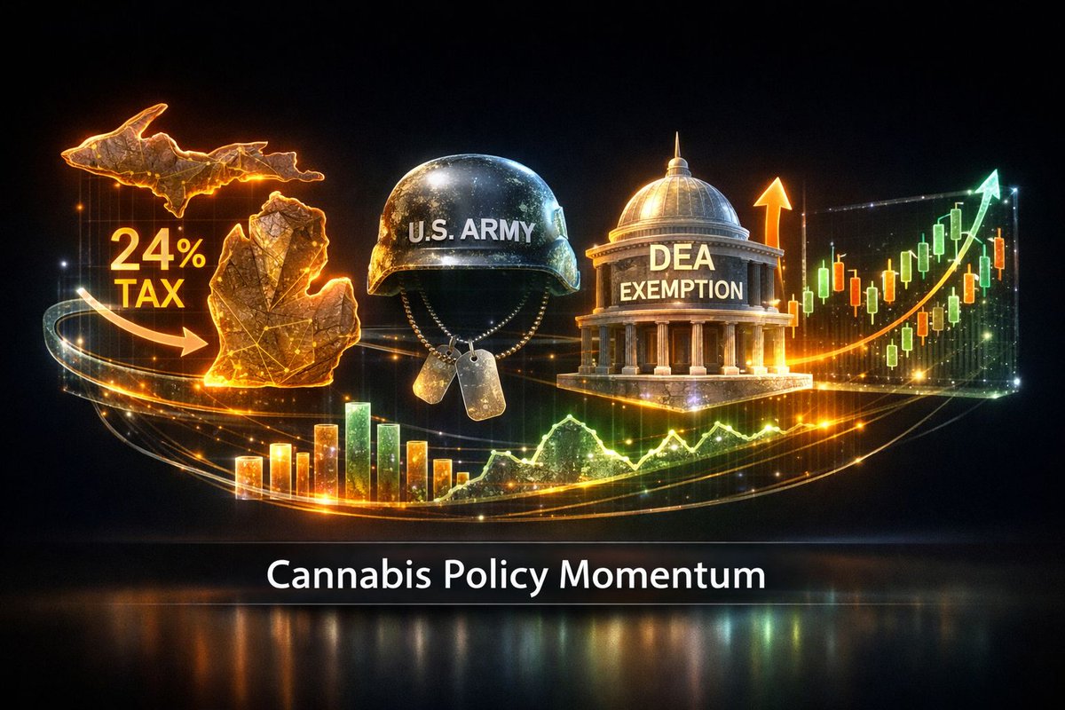Policy tailwinds: Michigan tax repeal talk, Army enlist rule change, Hawaii DEA buzz. Watch $MSOS $TLRY moving tomorrow.

Read more: stockalpha.ai/sectors/cannab…

#Cannabis #WeedStocks #MSOs