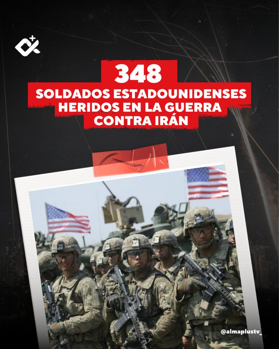 almaplustv's tweet photo. #EnCifras | Más de 340 soldados estadounidenses heridos en la guerra contra Irán
🗣️ Según reporta la Cadena CBS, un portavoz del Comando Central de Estados Unidos informó que el número de soldados estadounidenses heridos en la guerra contra Irán ha aumentado a 348 soldados.
------
#Iran #EEUU
Alma es el secreto de la vida