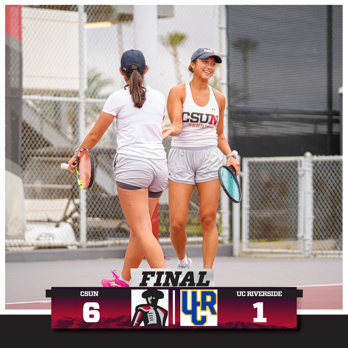 A big time conference win for <a href="/CSUNWTennis/">CSUN Women's Tennis</a>!

CSUN won the doubles point and five of six singles matches over Riverside.

#GoMatadors