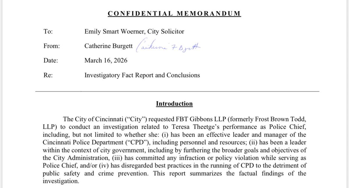 danielledindak's tweet photo. BREAKING: The report was released regarding the Cincinnati Police Chief Terri Theetge’s leadership.

Per the conclusion, “Chief Theetge has not been an effective leader of the CPD.”

With another line stating “Chief Theetge struggles to accept accountability.”
@WLWT https://t.co/1aGogjHc8W