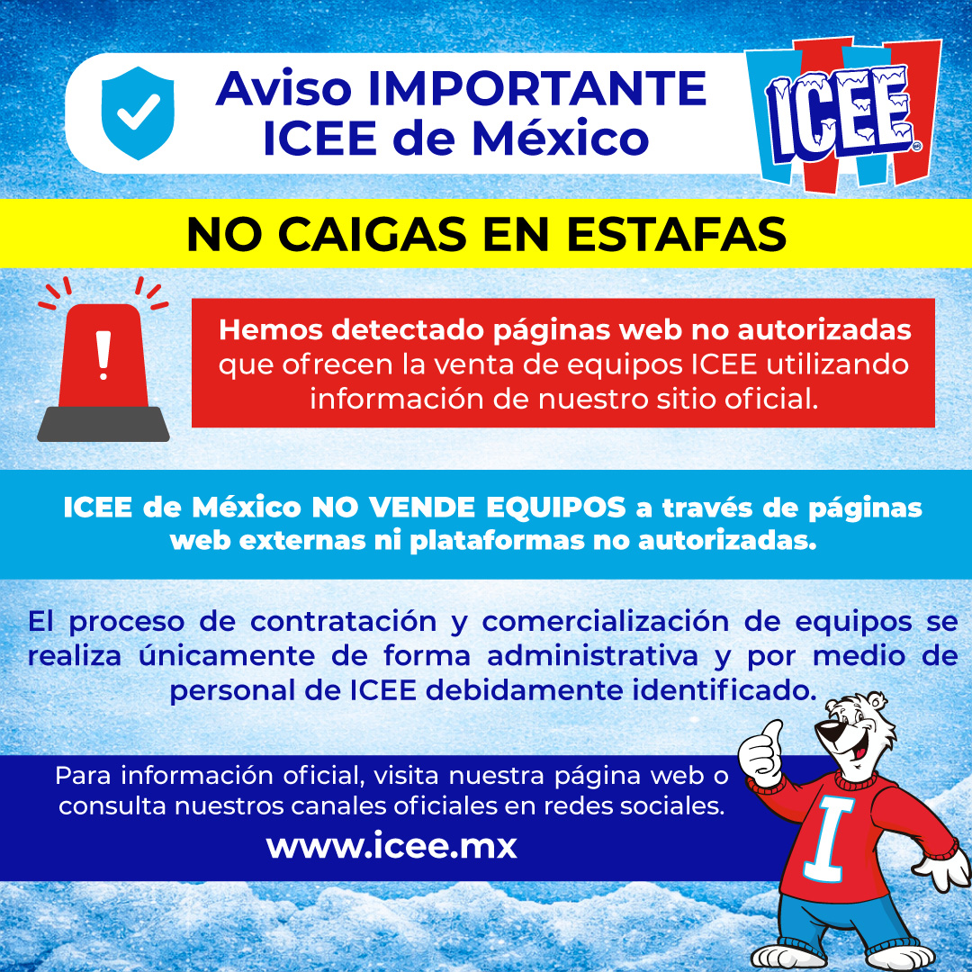 🚨 #ICEEFans Alerta

Detectamos páginas que suplantan nuestro sitio oficial y ofrecen equipos ICEE

No te dejes engañar:
ICEE de México NO vende equipos en sitios web ni solicita depósitos para apartarlos.

Verifica siempre la información en nuestros canales oficiales.