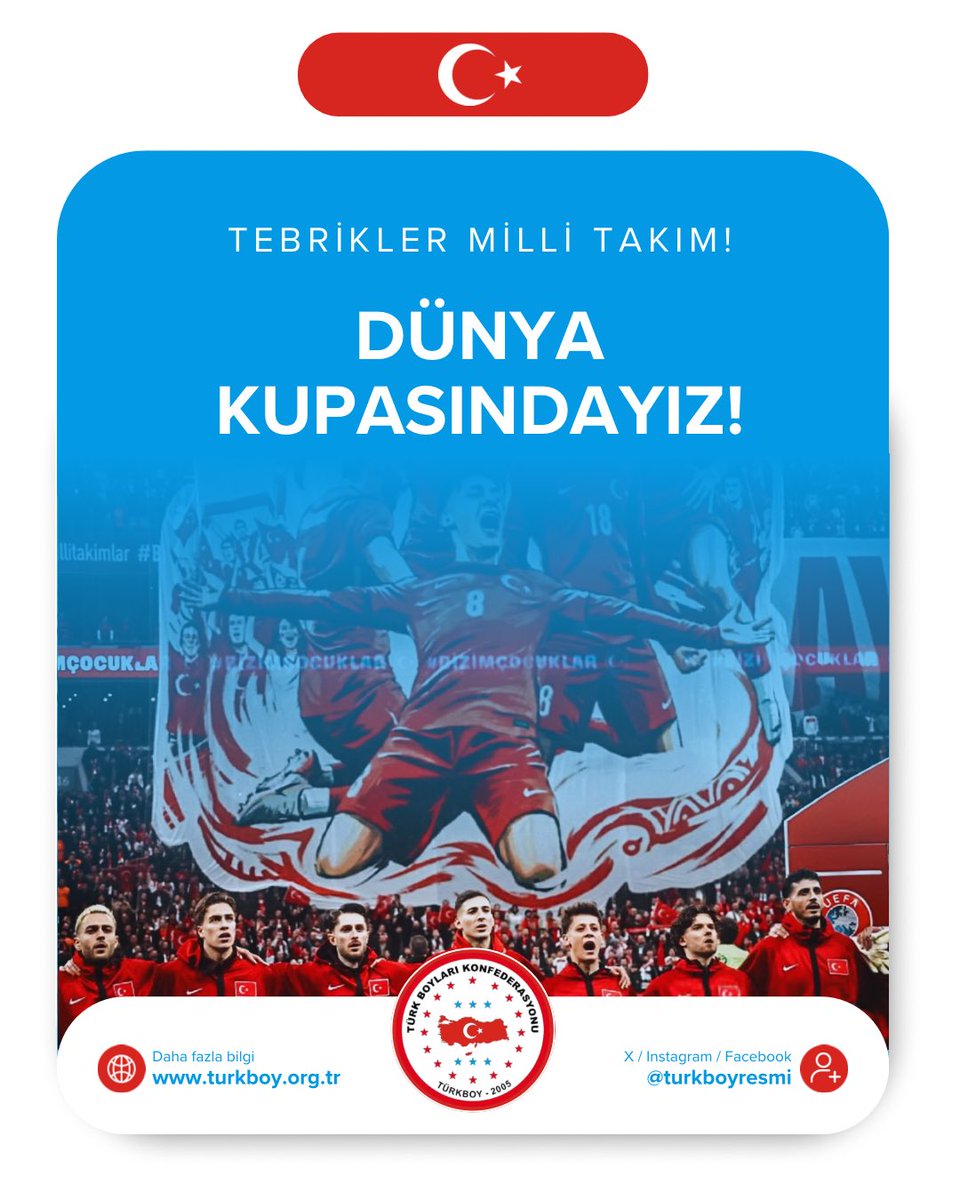 turkboyresmi's tweet photo. Tebrikler bizim çocuklar🇹🇷

Türk gibi oynayıp, Türk gibi kazandık! Bu daha başlangıç, devamı gelecek. Dünya kupasında millilerimize şimdiden başarılar dileriz.

#BizimÇocuklar #Türkiye https://t.co/wPrXQaFZe9