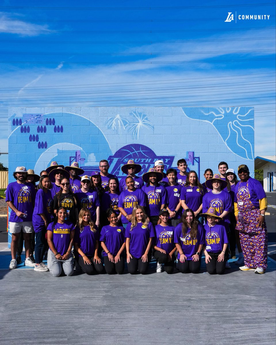 LakersCommunity's tweet photo. The @Lakers, @SouthBayLakers, @NatUniv , and @LakerGirls TEAM UP to beautify Yukon Elementary playground and teacher's lounge 🌟 https://t.co/4q88TBnzCB