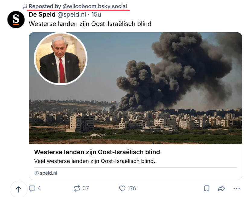 eenblikopdenos's tweet image. Op X is Wilco #Boom niet meer actief. De politiek verslaggever van de @NOS is wel actief op Bluesky, een "lief" platform waar Wouke van Scherrenburg @GidiMarkuszower voor "extreem rechts" uitmaakt (zie 2/3). #Boom herplaatste dit vandaag dit bericht van De Speld (zie 3/3). 🤔 1/3