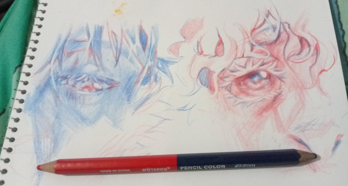 Aproveché un ratito para usar un lápiz bicolor, pues en sus colores no pude evitar ver a mis bebés 🐰🐺💙❤️ 

#loveredcolor   #lovebluecolor