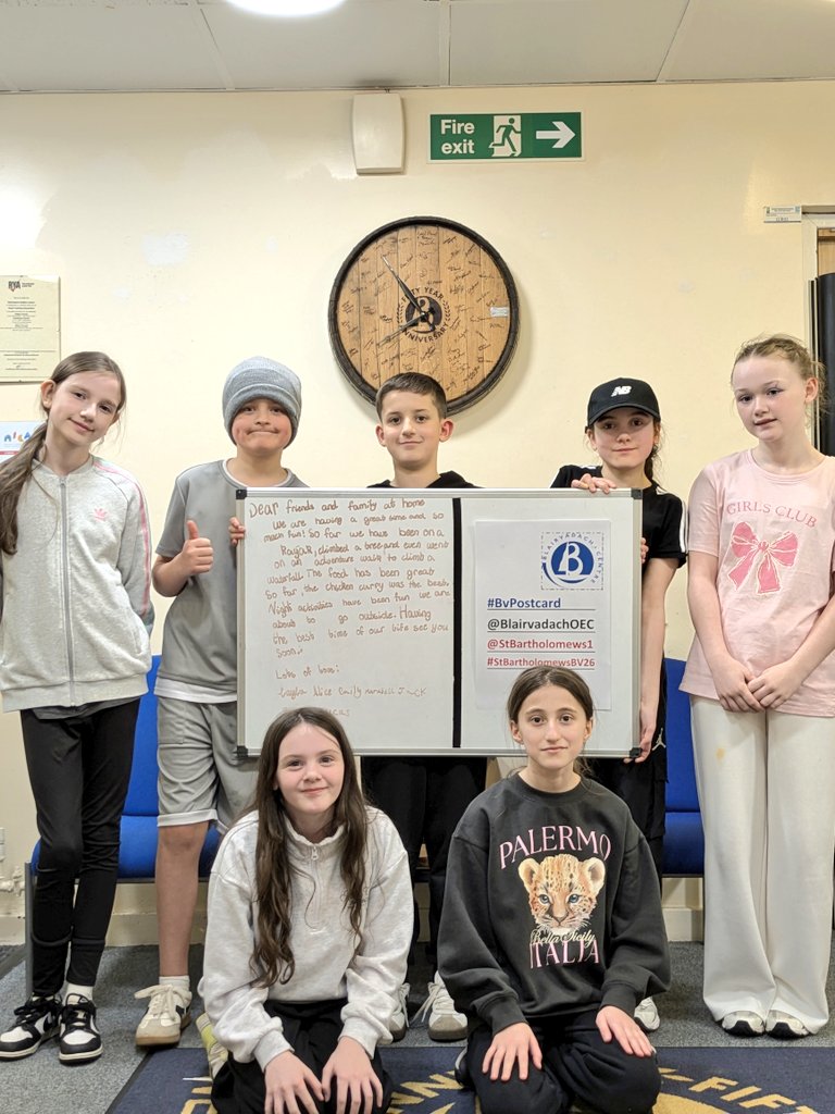 BlairvadachAndy's tweet photo. 2nd night for @StBartholomews1 and @DrummoreG15 reflecting on their day, then saying a big hello to everyone back in Glasgow with a #BVPostcard 👋
Then out to tackle the @BlairvadachOEC #nightline 
I think they'll be ready for bedtime....🤣😴
#StBartholomewsBV26 
#DrummoreBV26 https://t.co/3VsqWJouog