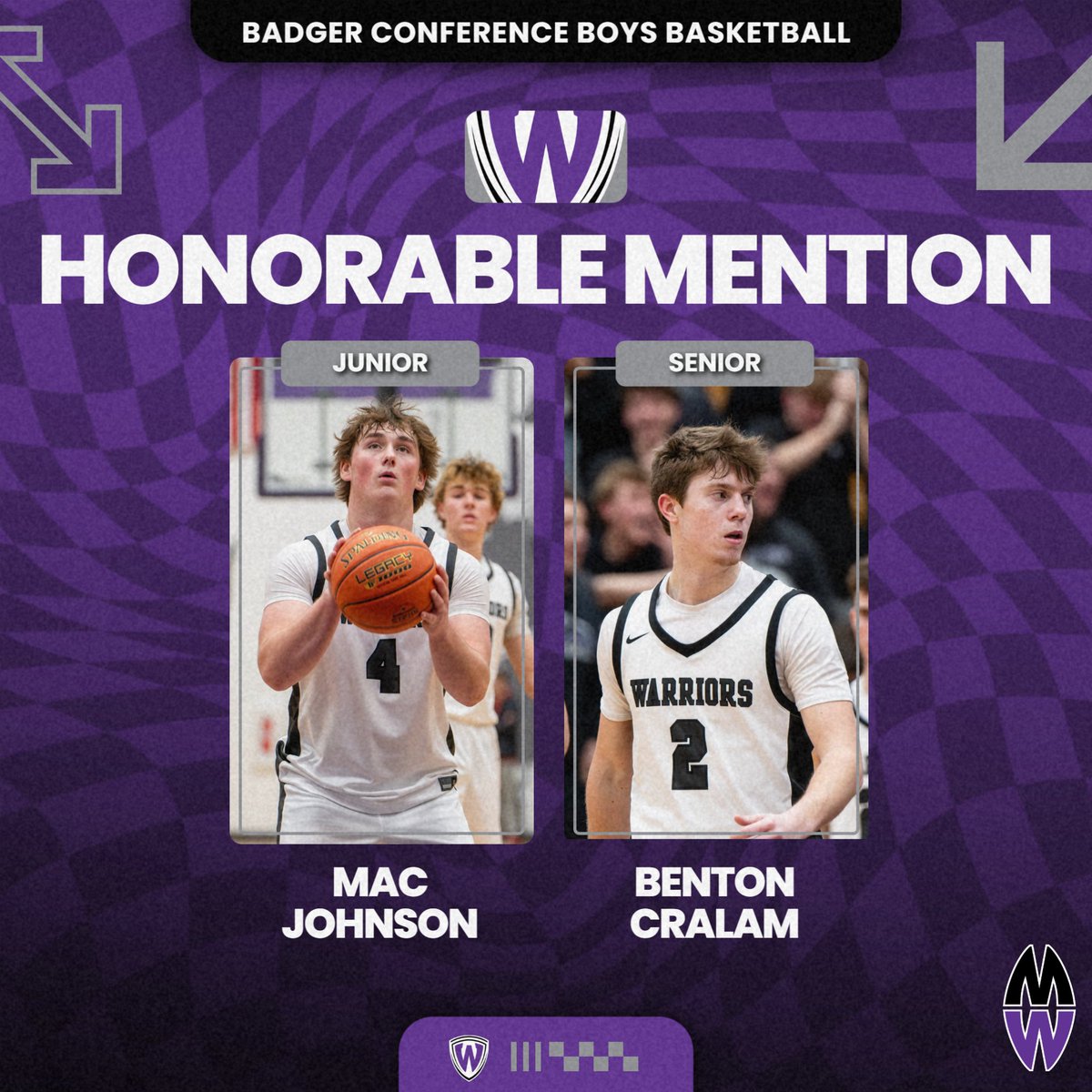 Congratulations to Mac Johnson &amp; Benton Cralam on earning honorable mention all-conference honors for boys basketball!