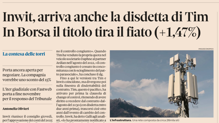 nicolaborsetto's tweet image. 🔵 Anche TIM disdice, INWIT sotto assedio?

@sole24ore @INWIT_Official @TIM_Official @GruppoTIM @Swisscom @FASTWEB 

#towerco #inwit #tlc