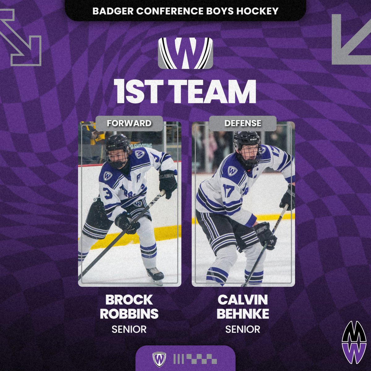 Congratulations to Brock Robbins &amp; Calvin Behnke on earning 1st-team all-conference honors in boys hockey!