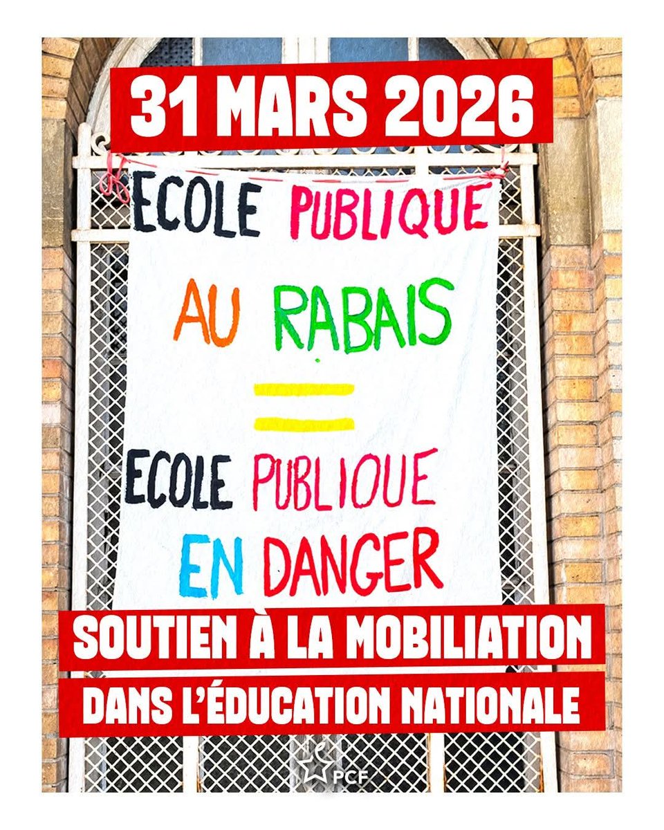 PCF_Hautes_Py's tweet photo. ✊ Soutien aux mobilisations en défense de l’école publique !
👉 3 100 postes en moins à la rentrée 2026.
👉 Un service public déjà à bout.
👉 Aucune revalorisation à la hauteur.
👉 La France est devenu le 3e pays d’Europe avec le plus d’enfants par classe. https://t.co/OVFtg4VfZY