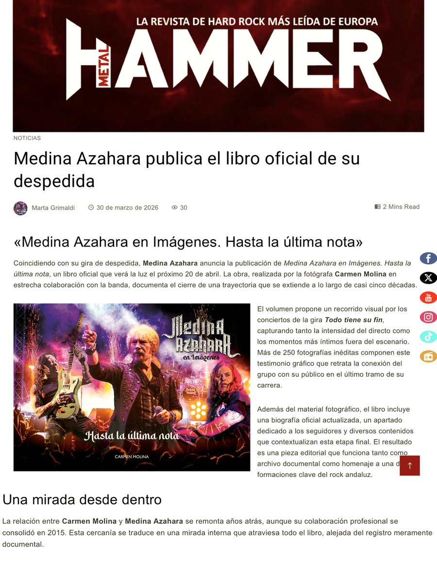 Gracias <a href="/MetalHammer/">Metal Hammer</a> 
por hacerse eco de “Medina Azaha en Imágenes.  Hasta la última nota”
Un honor aparecer en un medio de referencia internacional. 
metalhammer.es/medina-azahara…