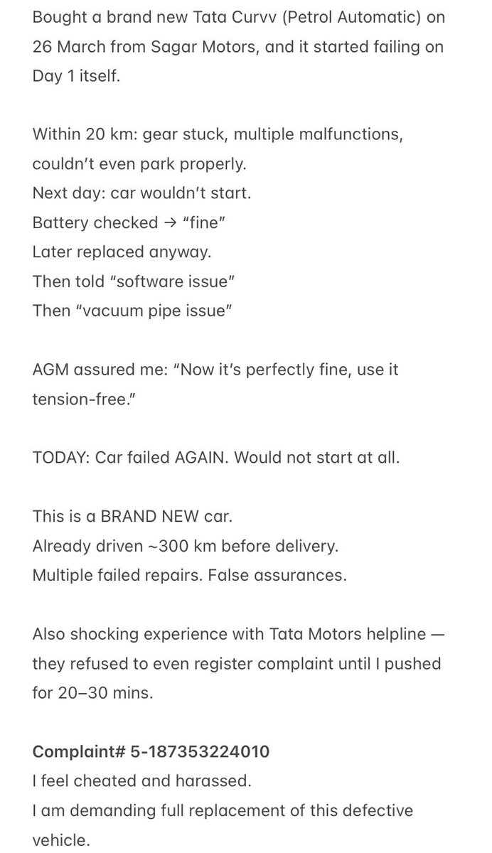 satyam_6's tweet photo. Need immediate accountability and attention from @TataMotors @SagarMotors @tata_cars 
Need urgent intervention -  @jagograhakjago @nch1915 @consaff @PMOIndia @nitin_gadkari https://t.co/9LWwiTG9e2