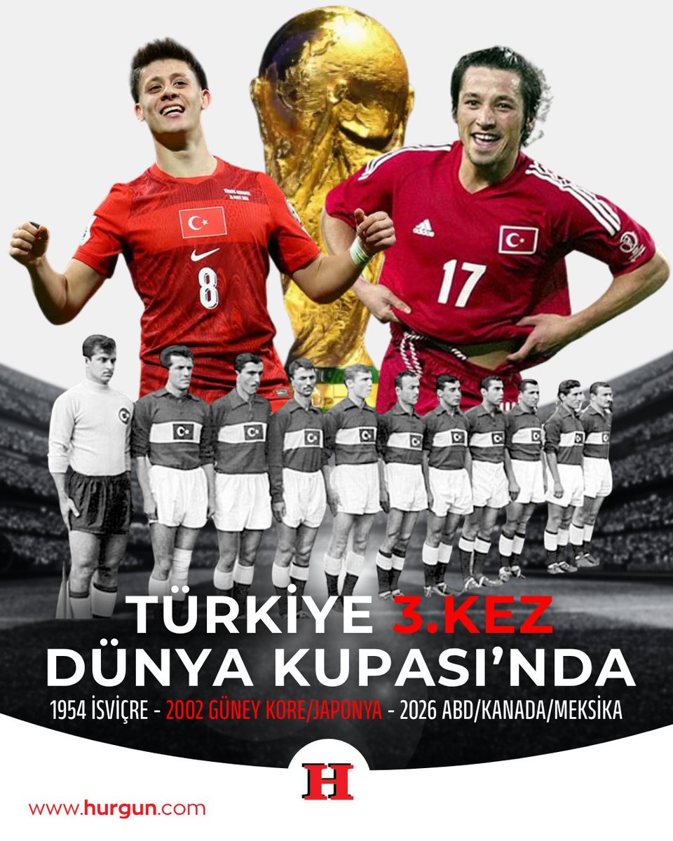 Hurguntr's tweet photo. 🔴Tebrikler Milli Takım🇹🇷

▫️A Milli Futbol Takımımız, tarihinde 3.kez Dünya Kupası'na katılmaya hak kazandı.

#millitakım 

📌1954 İsviçre
📌2002 Güney Kore/Japonya
📌2026 ABD/Kanada/Meksika https://t.co/C7oSf2RycO