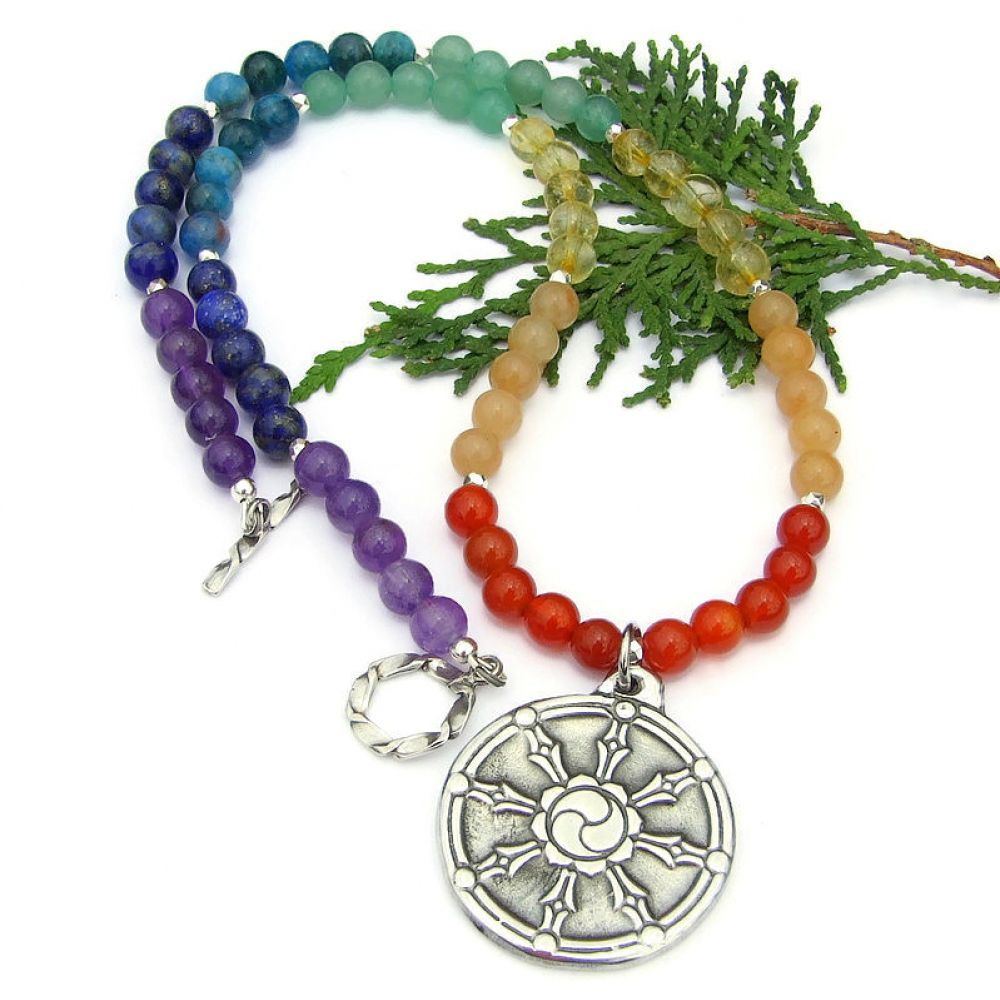 ShadowDogDesign's tweet photo. One of a Kind #Dharma Wheel Pendant #Necklace w/ #Chakra Colored Gemstones! via @ShadowDogDesign #cctag #Dharmachakra #YogaNecklace https://t.co/jxL9ZeoQnO https://t.co/Z82xhrnEvt