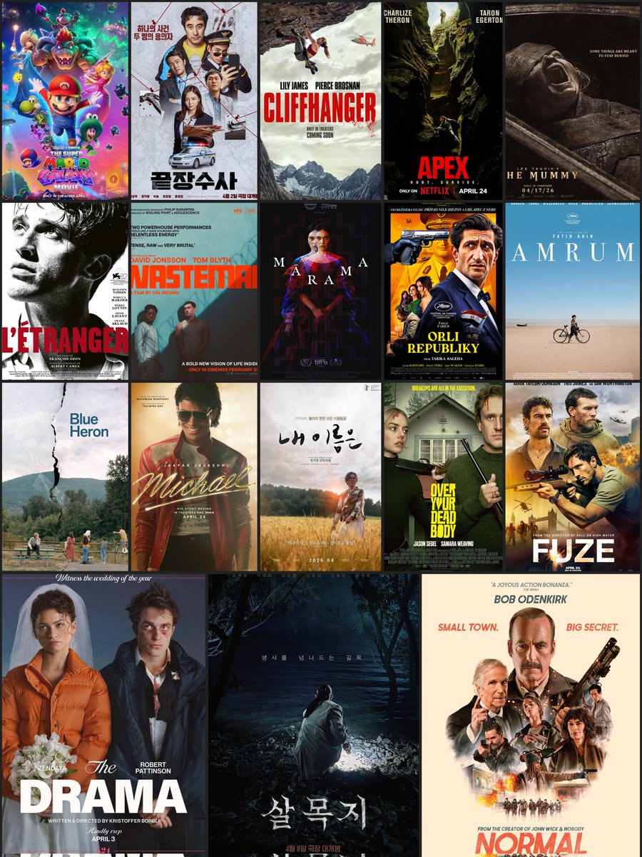 NicholasScenes's tweet image. ابرز افلام شهر ابريل 
#TheSuperMarioGalaxy-Apr1
 #TheUltimateDuo-Apr2
#TheDrama-Apr3
#Cliffhanger-Apr3
#TheStranger -Apr3
 #Salmokji: Whispering Water-Apr8
 My Name-Apr15
Lee Cronin's The Mummy - Apr17
#Normal -Apr17
#Wasteman-Apr17
#Marama-Apr17
#EaglesOfTheRepublic-Apr17