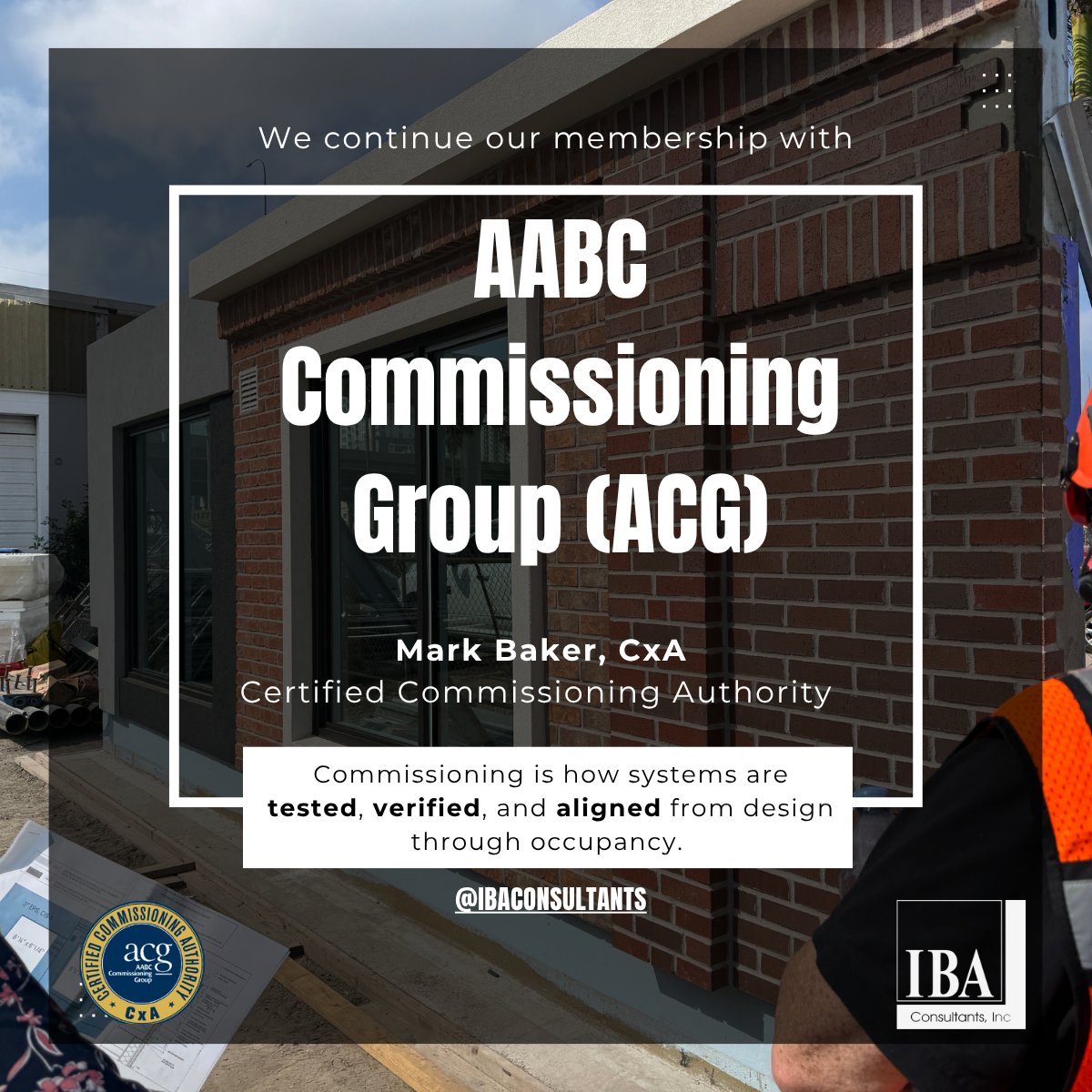 ConsultantsIba's tweet image. IBA Consultants renews ACG membership and maintains CxA designation.

Commissioning ensures systems perform as intended, from design through occupancy.

Supported by Mark Baker, CxA.

#Commissioning #BuildingPerformance #BuildingBetterBuildings