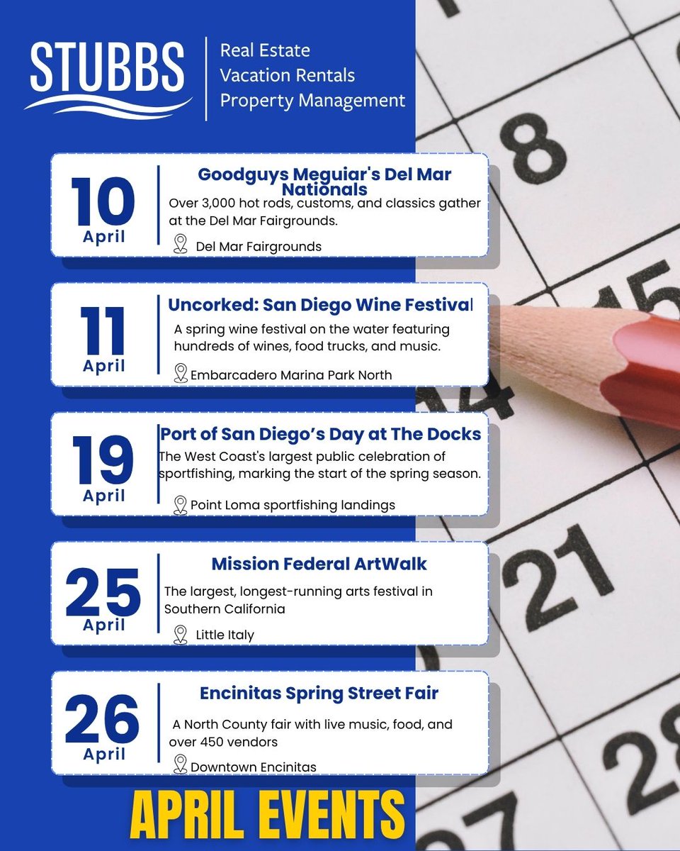 VacationBeachHm's tweet image. April happenings you won’t want to miss! We’re sharing all the best ways to enjoy the season by the sea.
#GoStubbs #VacationBeachHomes  #AprilEvents #TravelInApril #SpringGetaway