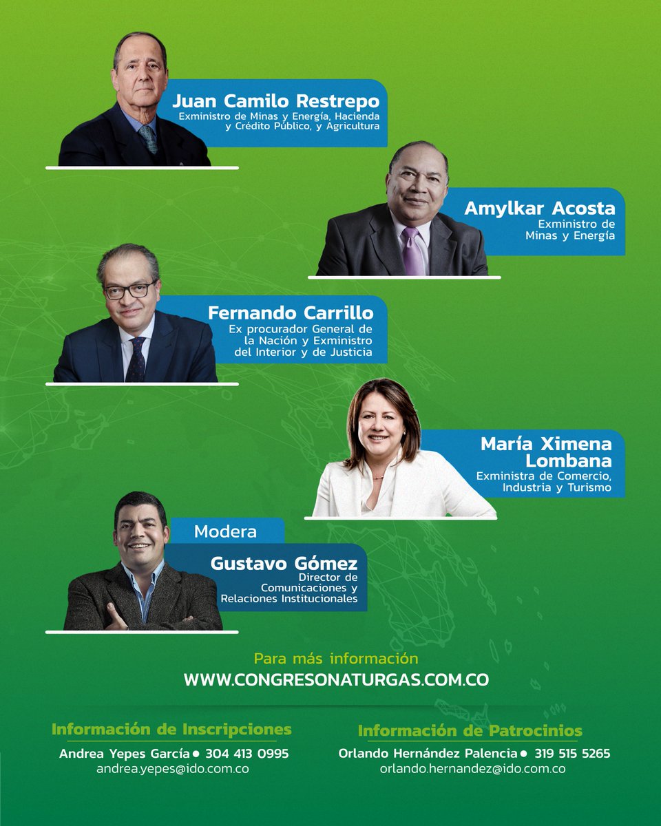 NaturgasCol's tweet photo. ⚖️ Gobernanza, institucionalidad y visión de país en un mismo escenario.

El Congreso Naturgas 2026 abre un espacio de conversación donde la experiencia de exministros se convierte en insumo clave para analizar los retos que trae un nuevo ciclo político. Una oportunidad para poner en perspectiva los desafíos del país y reflexionar sobre decisiones que impactan su estabilidad, competitividad y desarrollo sostenible.

Un diálogo necesario para comprender cómo se construyen las bases del futuro energético de Colombia.

📍 Cartagena | 15 al 17 de abril de 2026
🔗 Inscríbete ahora: https://t.co/7vVGOqEdHz

@RestrepoJCamilo, @amylkaracosta, @fcarrilloflorez, @LombanaXimena y @gusgomez1701

#CongresoNaturgas2026 #Colombia #Gobernanza #EnergíaParaElDesarrollo #Naturgas