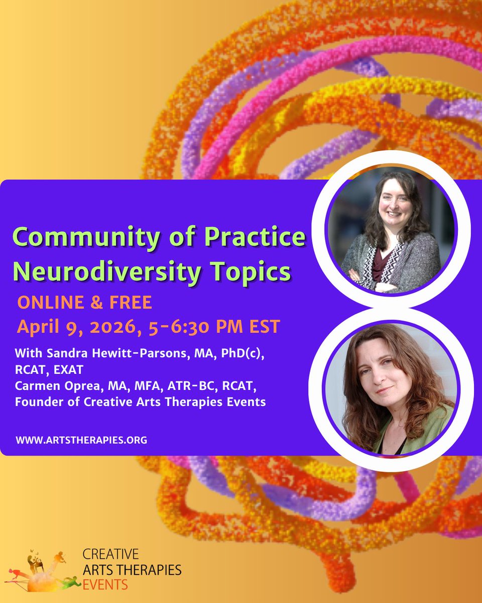 cate_org's tweet photo. Join us for this free and online event.
https://t.co/kUm5H7iz4h

#neurodiversity #arttherapy #creativeartstherapies https://t.co/P76YXpoxzx
