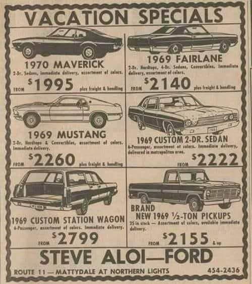 A car dealership ad from 1970