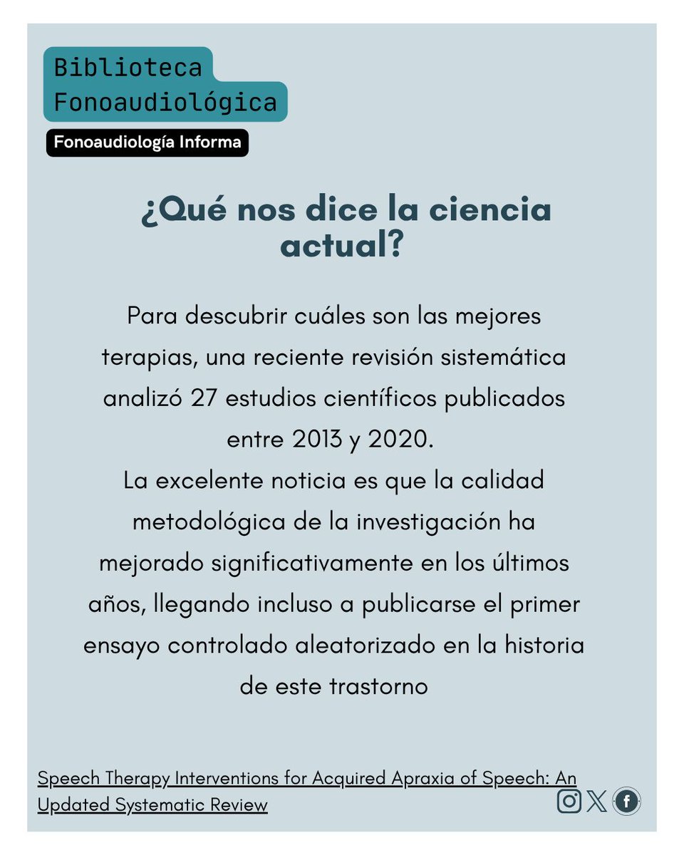 GSalgadoMa's tweet photo. Biblioteca  Fonoaudiológica: 
Speech Therapy Interventions for Acquired Apraxia of Speech: An Updated Systematic Review
Thushani Umesha Munasinghe , 

¿Alguna vez te has preguntado qué pasa cuando el cerebro sabe qué decir, pero la boca simplemente no responde? https://t.co/ZkzwJAl3a2