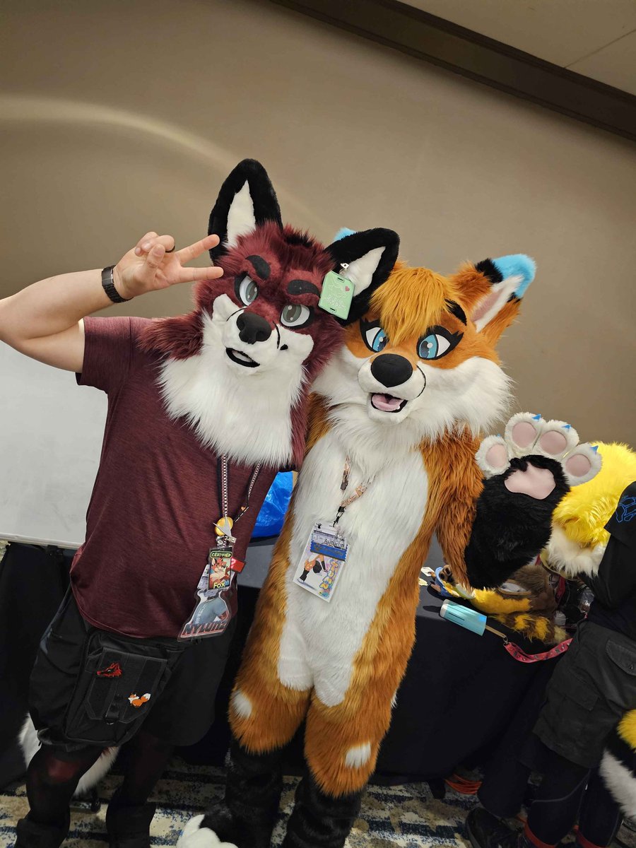 Flashlight88548's tweet photo. Me and Autumn @AutumnFox841 . Was so awesome meeting you at tff my very first furry convention #tff #furryconvention #texas #firstcon https://t.co/ZfYuYOnMTN