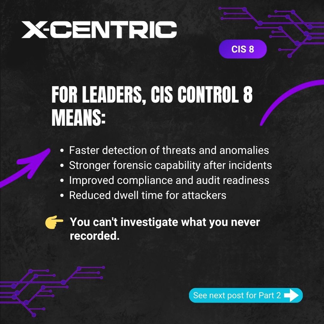 x_centric's tweet photo. If you're not logging it, you're missing it. 🔍 CIS Control 8 is about Audit Log Management — the foundation of threat detection and incident response. 

Swipe through to see why visibility starts with your logs. 

POST 1 of 2

#CyberSecurity #CISControls #SecureHabits https://t.co/j7inkvLxob