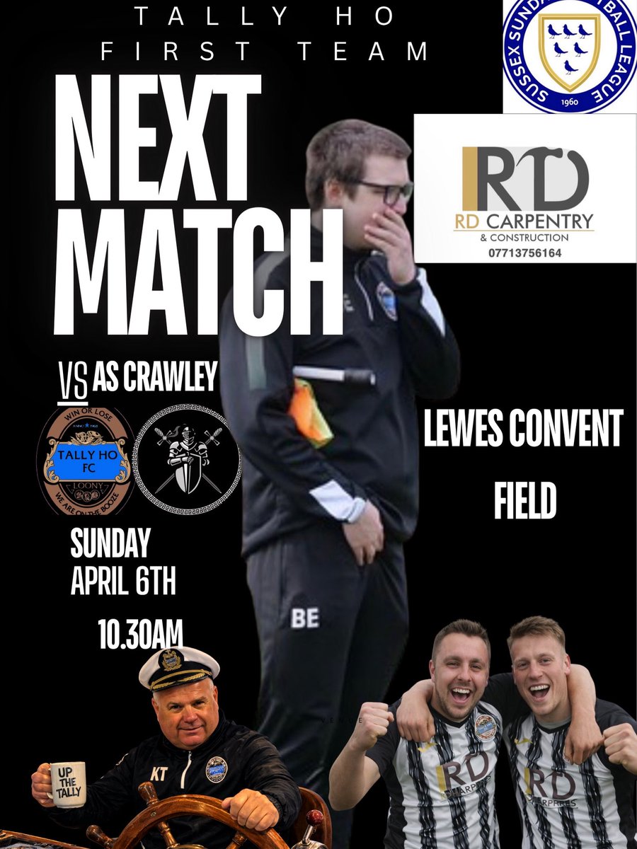 FcTally's tweet image. War💥 On Sunday At The Convey🏡

After a tough outing last time out we know it’ll be a competitive and fierce fixture against @as_crawley 🫡 Catch us down the convey for a 10.30 KO ✅

Nothing much better to spend Easter Sunday watching tally 👀

UP THE TALLY🖤🤍

#joe6 #TALLY