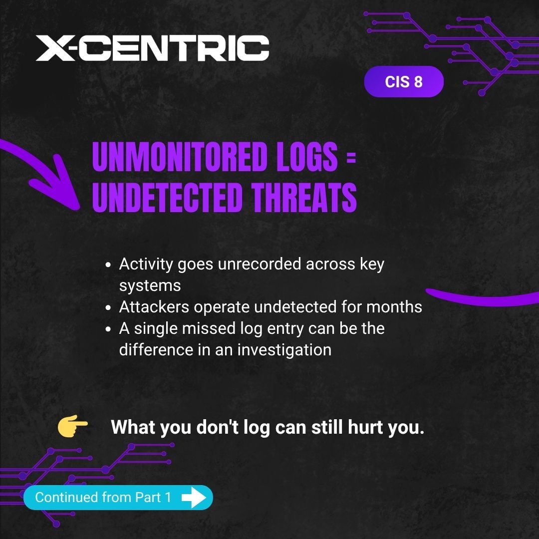 x_centric's tweet photo. If you're not logging it, you're missing it. 🔍 CIS Control 8 is about Audit Log Management — the foundation of threat detection and incident response. 

Swipe through to see why visibility starts with your logs. 

POST 2 of 2

#CyberSecurity #CISControls #SecureHabits https://t.co/wJScQhIQpE