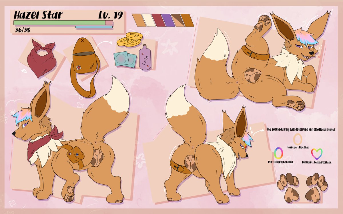Spotxy's tweet photo. Here is Hazel Star!
 A carefree Eevee that loves coffee and works at a coffee shop.
 She has the assets to always get a five-star rating and if customers want an extra service well... that will be a little extra! The RGB gives it all away~!
 For @GoldBottomSylvy https://t.co/x9lm2tJxU1