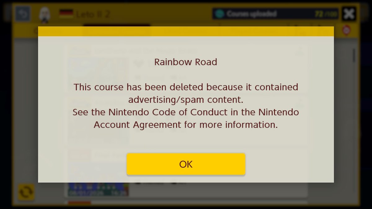 LetoII6's tweet image. #NintendoSwitch #SuperMarioMaker2 
"Rainbow Road" with 15 Magic Letos got deleted. Could anyone tell me why Nintendo would consider that advertising/spam content? "Fire Walk" has 20 jumps with almost the same description. I just reuploaded it with only "#LS" in the description.