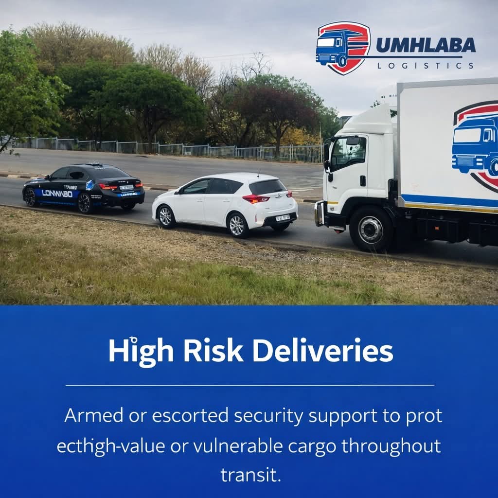 UmhlabaLogistic's tweet photo. 🚛 Secure your high-value cargo with confidence.
Our high-risk delivery solutions include armed escorts and advanced protection to ensure your goods reach their destination safely.

#umhlabalogisticss #SecureTransport #HighRiskDeliveries #logisticssolutions #CargoSecurity https://t.co/iHvaysTqMf