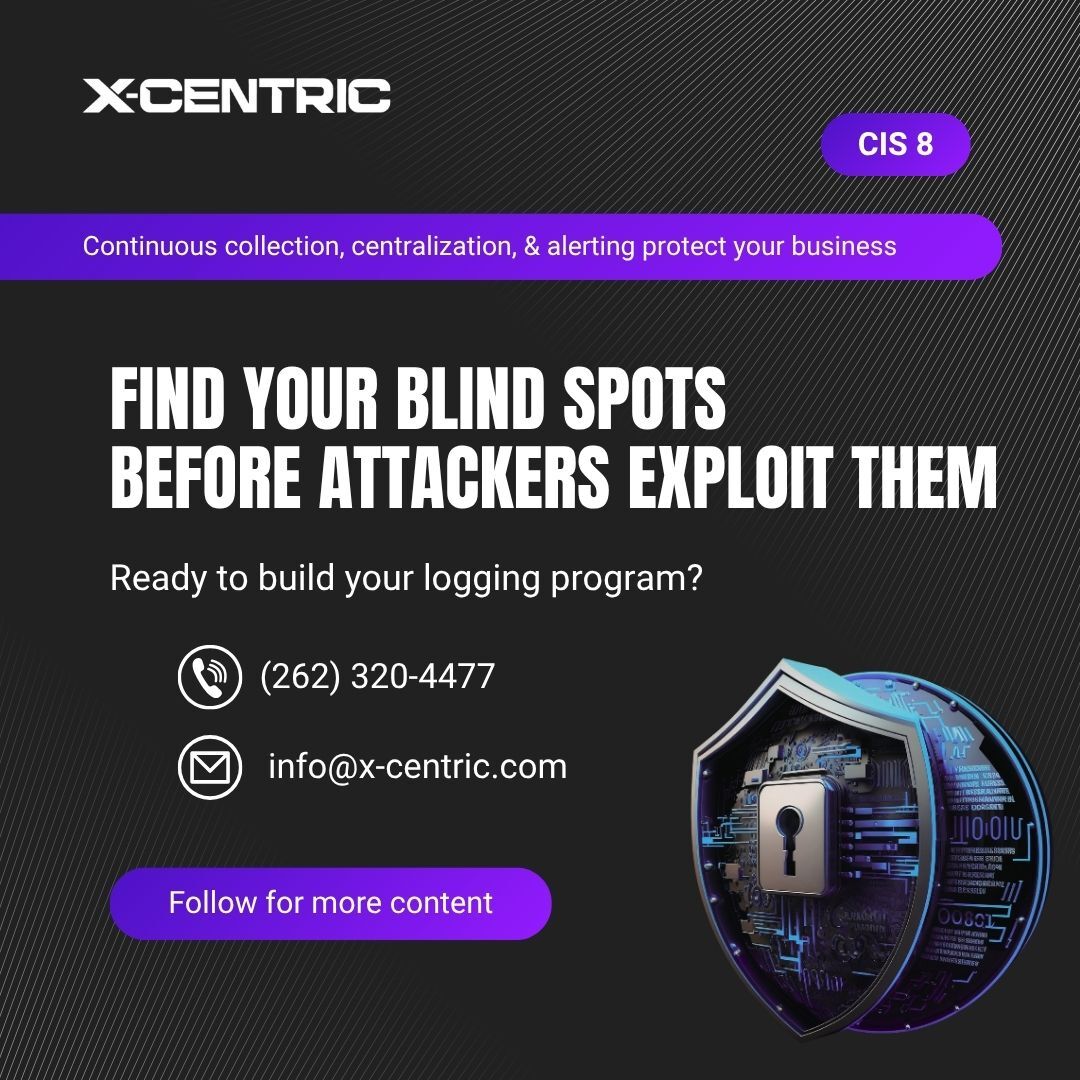 x_centric's tweet photo. The biggest blind spot isn't a missing tool — it's a log no one is reviewing. 👀 See how unmonitored logs lead to breaches in our CIS 8 Threats &amp; Risks breakdown. 

POST 2 of 2

#CyberSecurity #CISControls #AuditLogs #SecureHabits https://t.co/uAbp2quOcE