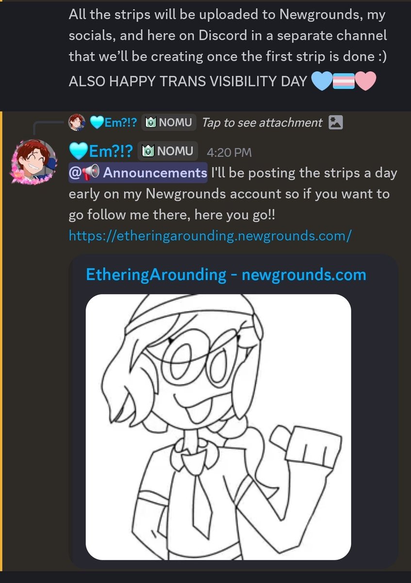 UEG_News's tweet photo. 🚨News🚨

Emily is going to be making a short comic series that revolves around Sketchly! 
The comic will be posted on almost all of her socials, and will be posted a day early on Newgrounds!

📢This information comes from the Official UEG/DHP Server📢
#untitledelevatorgame #ueg https://t.co/9HRlbvSi8u