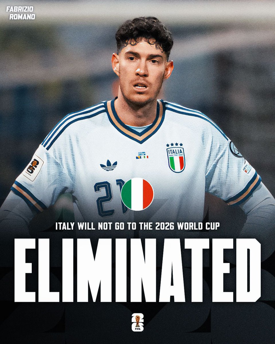 Emmaxfootball1's tweet image. 🚨 BREAKING: Italy are OUT of the 2026 World Cup.

Third World Cup missed in a row. ❌🇮🇹

#Italy #Denmark #Cech #Bosnia #FifaworldCup