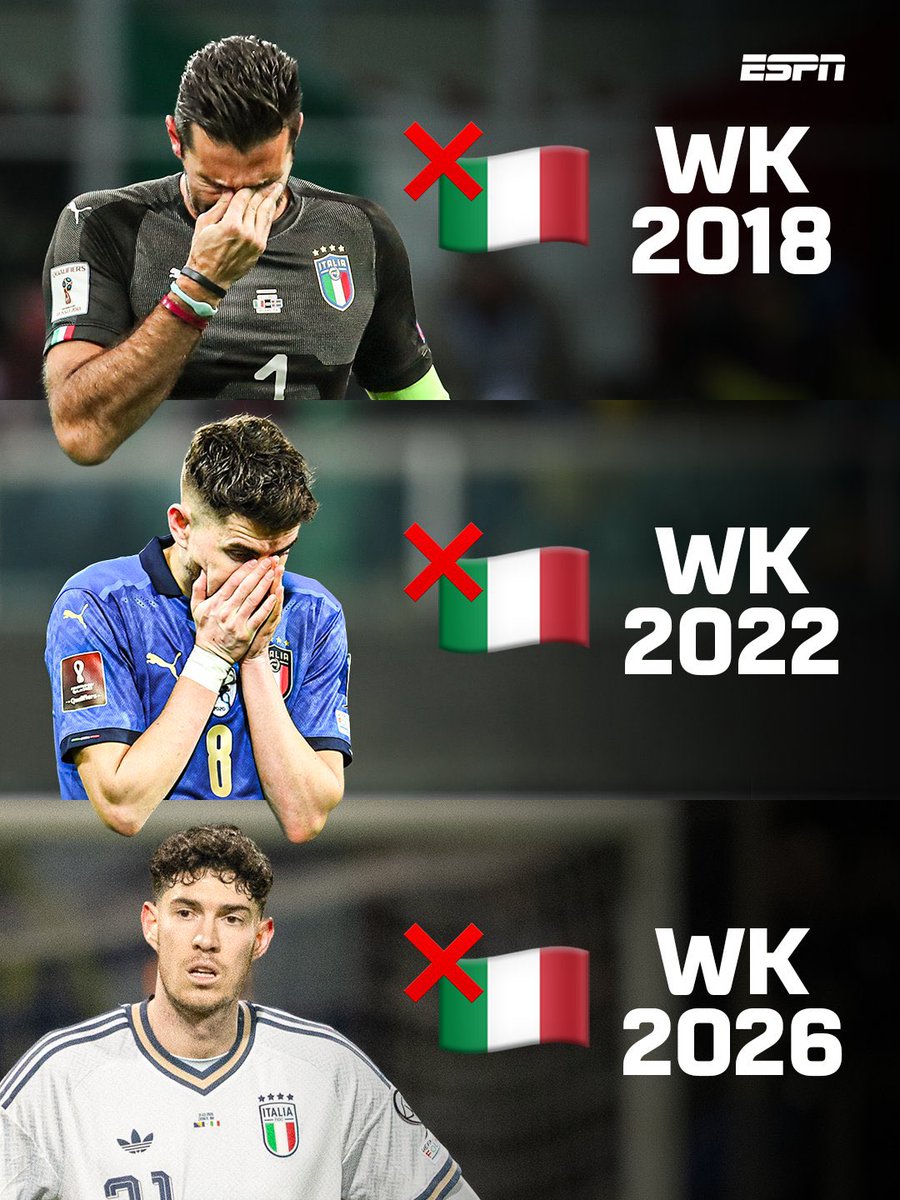 HazzaaMerdas's tweet photo. Italy fail to qualify for their THIRD World Cup in a row. https://t.co/RLwj5Nj7ie