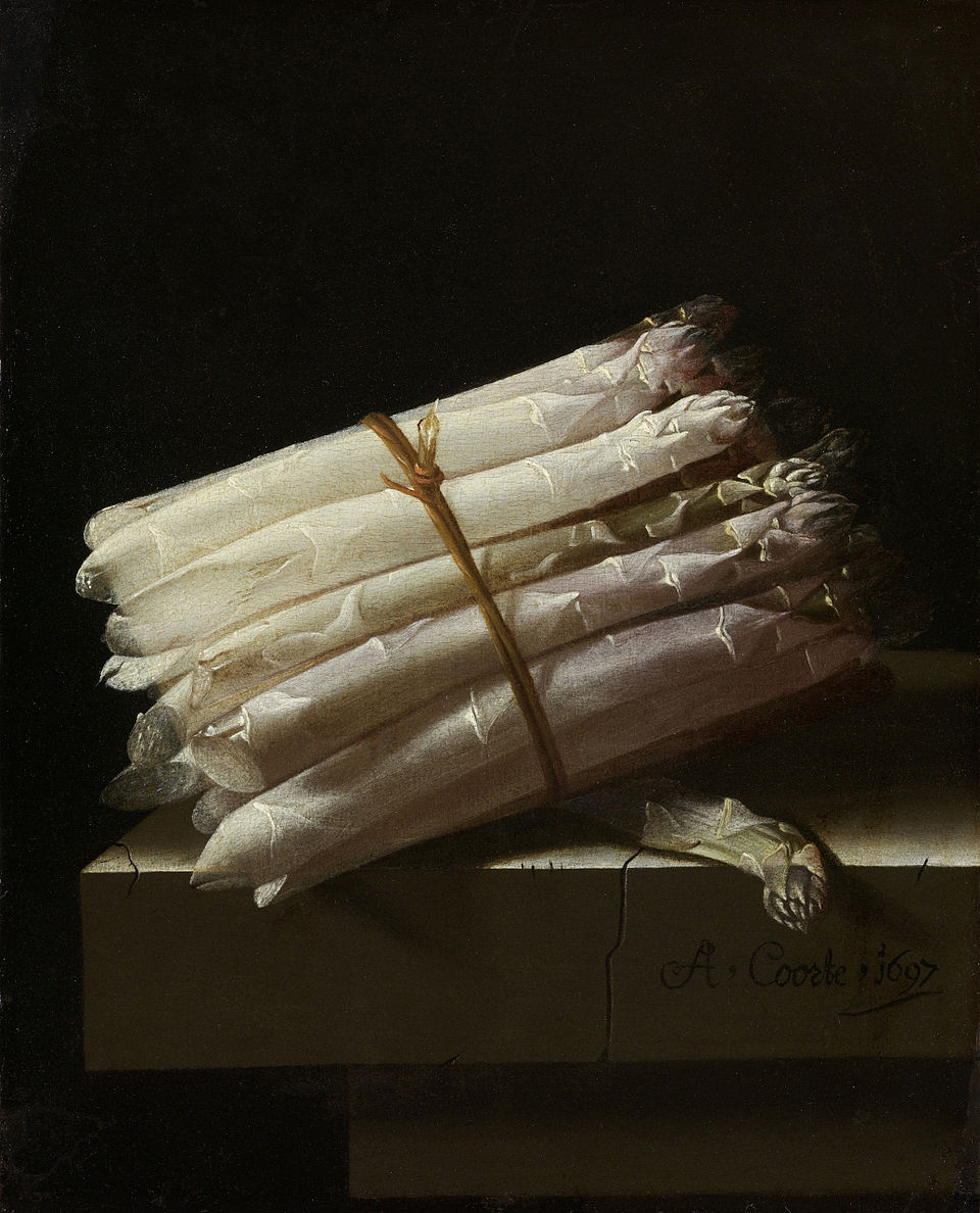 La finesse de ces Asperges (1697), par Adriaen Cooerte (1665-1707) à admirer au <a href="/rijksmuseum/">Rijksmuseum</a>, Amsterdam.