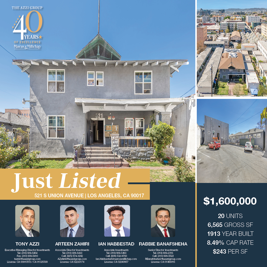 TheAzziGroup's tweet image. ✨ Just Listed

🏢 521 S Union Ave, Los Angeles

🏠 20 Units
💰 $1,600,000 | 8.49% Cap | 6.04 GRM
🔥 Strong in-place cash flow + ~18% rental upside
📩 DM for OM

#CRE #Multifamily #ValueAdd #JustListed #LARealEstate