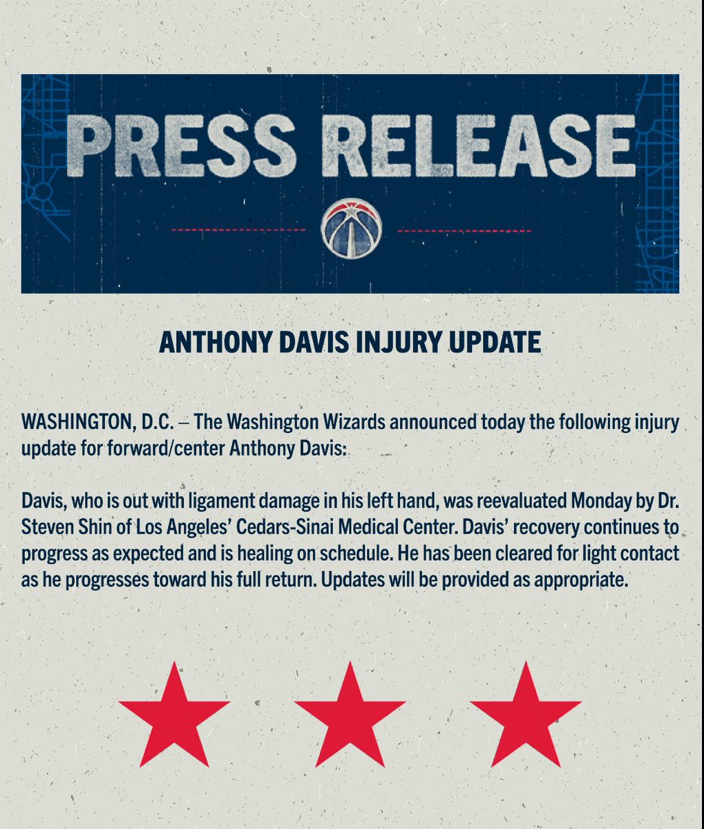 WizPRStats's tweet photo. ANTHONY DAVIS INJURY UPDATE https://t.co/xeZh9HE0X7