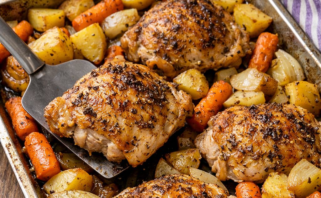 Amelia2325's tweet image. This herb-roasted chicken &amp;amp; vegetables is a simple one-pan dinner 🍗🥔 Perfectly crisp chicken, tender seasoned veggies, and straightforward herbs—comfort food made easy. 
See the recipe: buff.ly/3zHFcHR
 #OnePanMeal #ChickenAndVegetables #EasyRecipe #OldFashionedRecipes